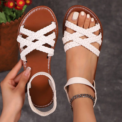 Shoes for Women  Summer New Women Flat Sandals Bottom Roman Strap Sandals with Non Slip Rubber Soles Ladies Daily Sandalia