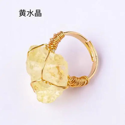 10-20mm Amethyst Rose Quartz Fluorite Natural Stone Irregular Gem Mineral Ring Jewelry Adjustable Hand Woven Ring