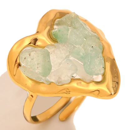 Stainless Steel Rings Plated 18k Gold Color Statement Jewelry Natural Stone Adjustable Waterproof Daily Rings For Women Gift