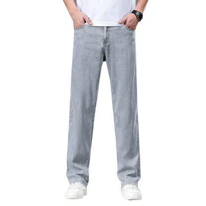 2024 New In Lyocell Summer Thin Jeans Men's  Loose Straight Casual Stretch Business Large Size Male Pants Solid Color