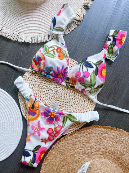 New Sexy Handmade Embroidery Bikini Set Women's Swimsuit Triangle Swimwear Bathing Suit Brazilian Biquinis