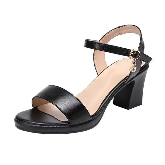 Zapatos De Mujer Women Classic Comfort Black Patent Leather Peep Toe High Quality Sandal Shoes Lady Fashion Work Heel Shoes B42