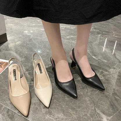 Summer Fashion New Pointed Toe Stiletto Heel Shallow Mouth Breathable PU Comfortable and Elegant Women's Shoes Sexy Sandals
