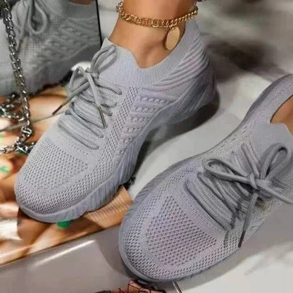 Mesh Breathable Casual Sneakers Lace-up Vulcanized Shoes Ladies Platform Sneakers
