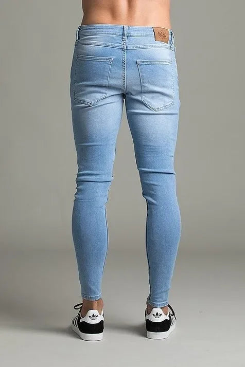 Pencil Pants Men Jeans Ripped Vintage Holes Ankle Length Denim Wash Solid Casual 2025 Pockets Slim Fit Distressed Punk Style