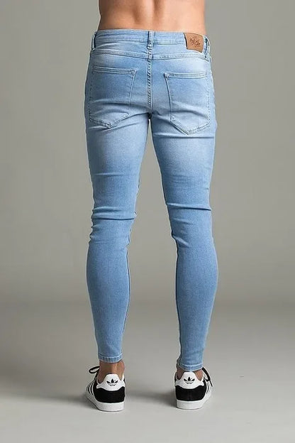 Pencil Pants Men Jeans Ripped Vintage Holes Ankle Length Denim Wash Solid Casual 2025 Pockets Slim Fit Distressed Punk Style