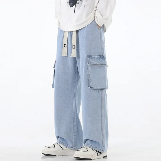 2025 New Y2K street wear multi pocket loose work pants men's pants retro loose men's multi pocket jeans four-color loose