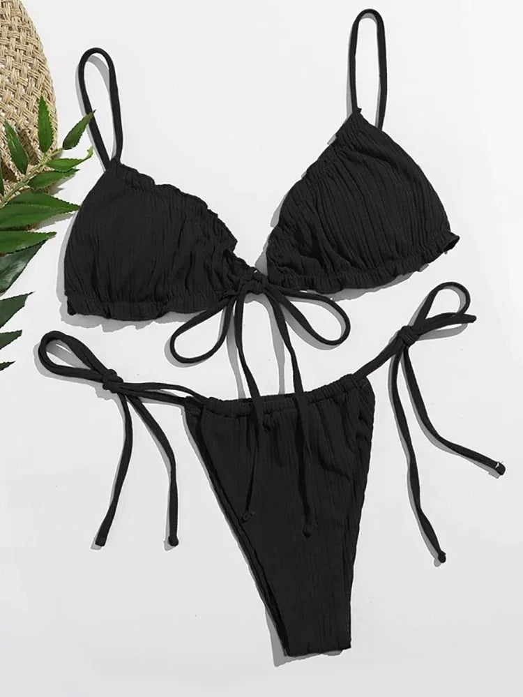 New  Sexy Swimsuit Pit stripe Bikini Women Swimwear  Bathing Suits Push Up Biquinis Bandage Beachwear Solid Bikini Sets