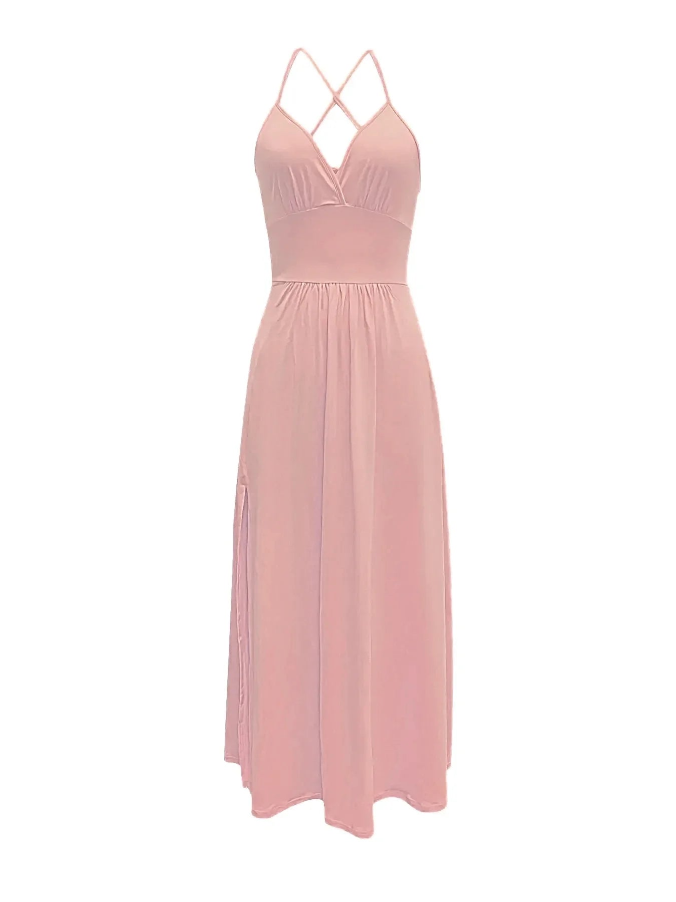 Fashionable Long V-Neck Backless Strap Dress Summer 2023 Cross-Border Women's Clothing Sleeveless Split Design Elegant Gown