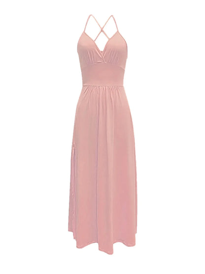 Fashionable Long V-Neck Backless Strap Dress Summer 2023 Cross-Border Women's Clothing Sleeveless Split Design Elegant Gown