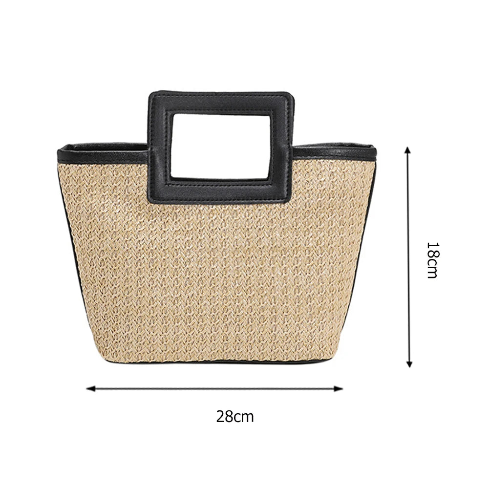 Women Straw Tote Handbag PU Leather Casual Travel Handbag Large Capacity Versatile Weaving Bag Summer Beach Handbag