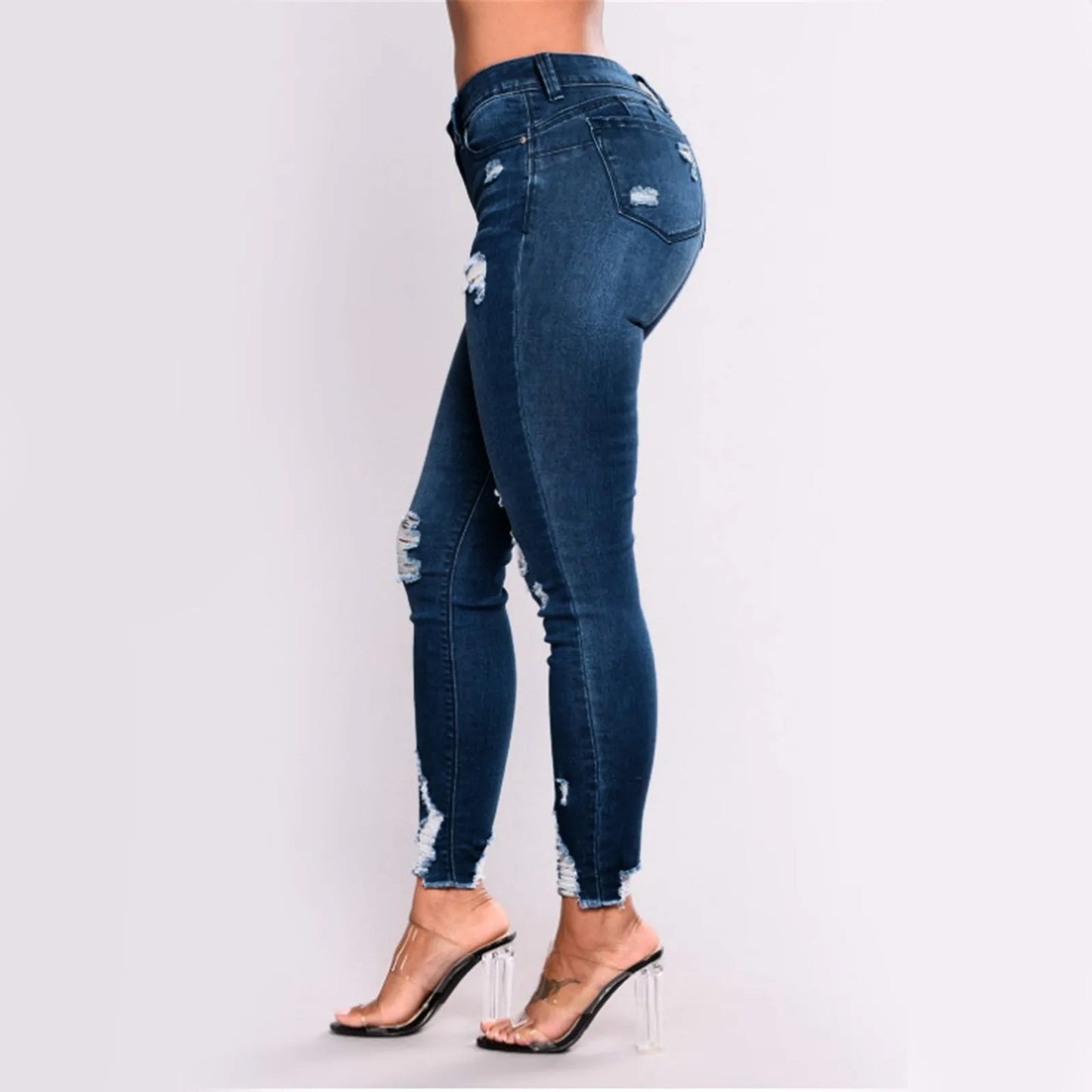 Hole Denim Trousers For Women Skinny Ripped Jeans Small Feet Slim Denim Pants Buttocks Ripped Jeans Women'S Denim Pants