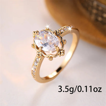 Delicate Female Oval Stone White Zircon Wedding Bands Antique Gold Color Promise Engagement Rings For Women Mothers Day Jewelry