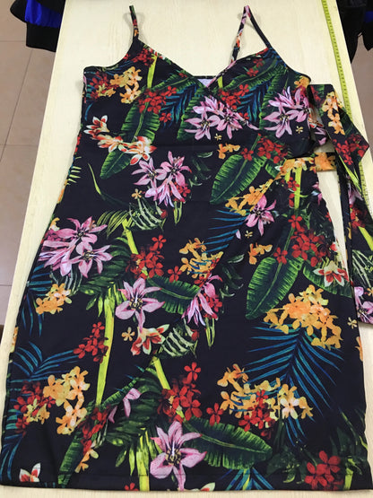 Women's Sexy V-Neck Spaghetti Strap Bodycon Dress, Slim Fit Party Dress with Waist Belt, Summer Cocktail Dress