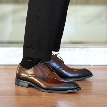 Wood Grain Derby Shoes Fashion Formal Shoes for Man Business Dress Square Toe Rubber Social Men's Shoe Stitching Oxfords