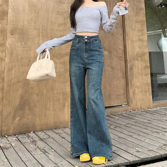 Women Punk Sweet Cool Pants High Waist Straight Jeans Summer Loose Wide Leg Trousers Sweet Vintage Clothing Jeans Dnim Pants
