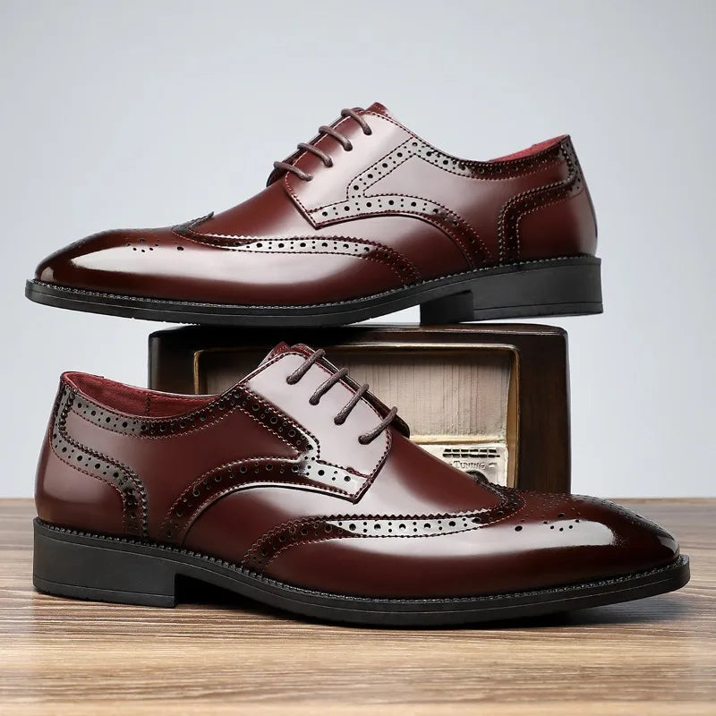 Men's Dress Shoes Fashion Pointed Business Dress Shoe Classics Brogue Shoes Lace Up Oxford Footwear Luxury Wedding Shoes for Men