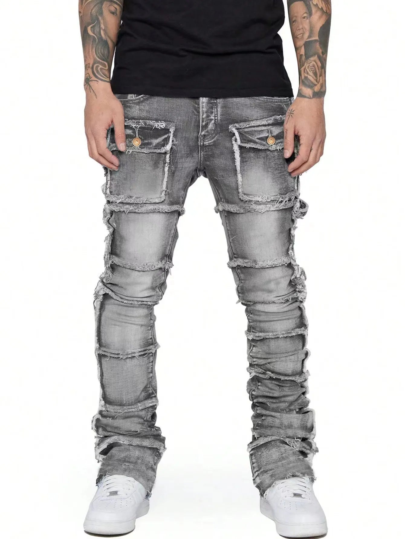 2025 New Men Ripped Stacked Jeans Distressed Slim Fit Skinny Straight Leg Jeans Fashion Hip Hop Denim Pants Casual Streetwear