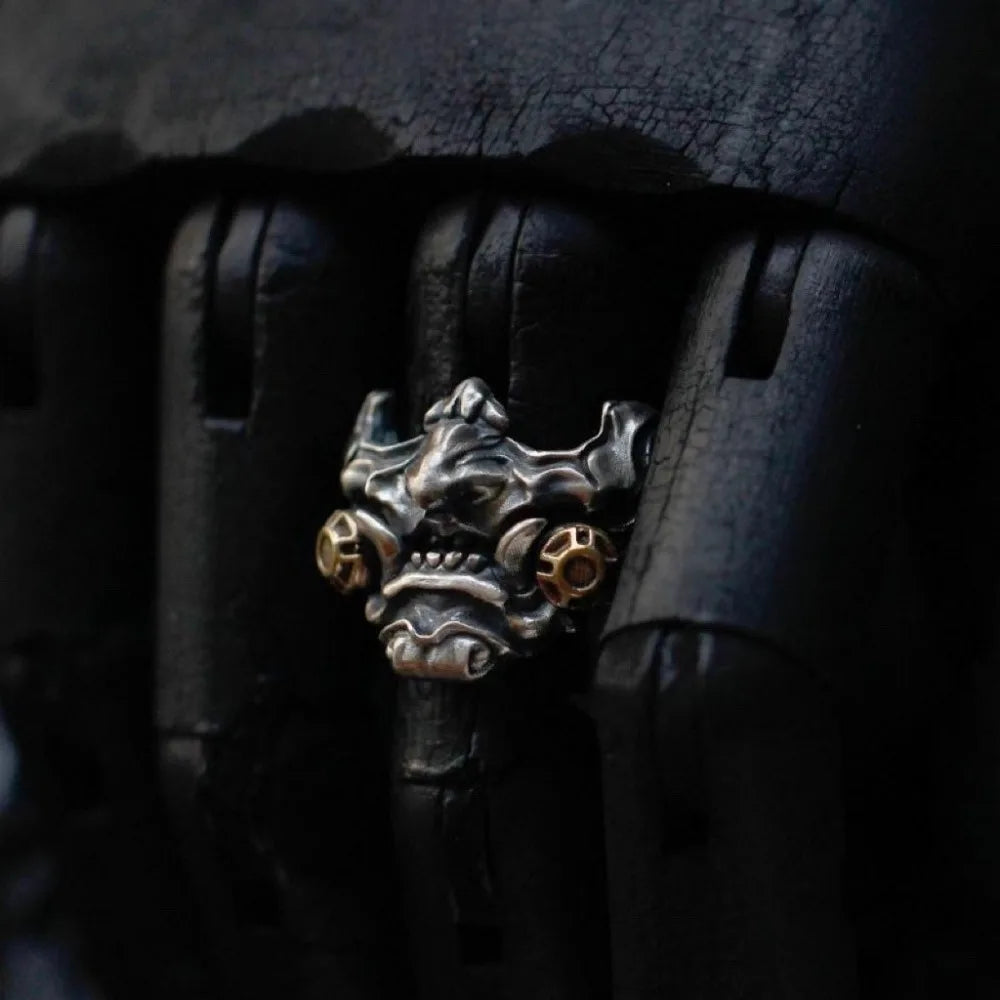 Retro Domineering Samurai Mask Ring Men's Cyberpunk Fashion Trend Mechanical Future Simple Personality Accessories
