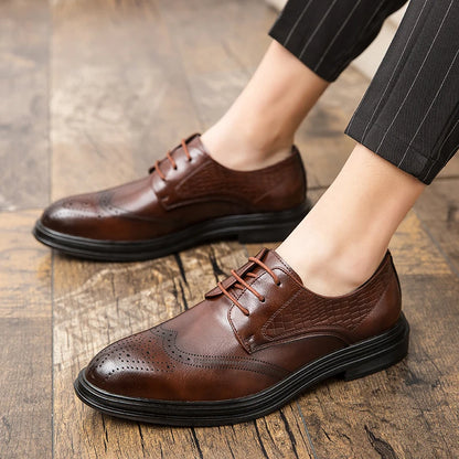 Fashion Men Oxfords High Quality Split Leather Men's Dress Shoes Luxury Brand Driving Shoes Brogue Lace Up Men's Casual Shoes