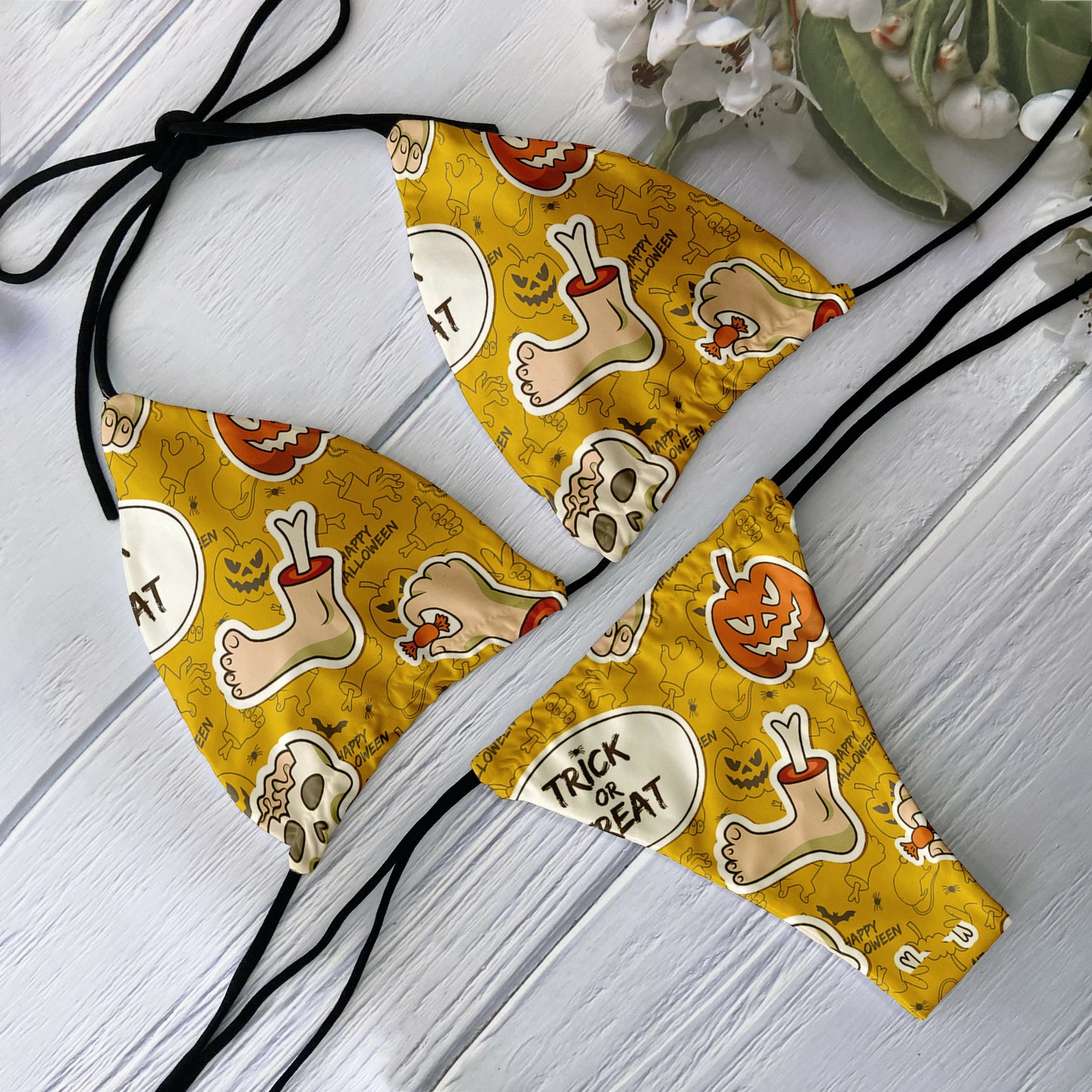 Fashion Bikini Set Women Backless Low Waist Sexy Skull Pattern Printed Swimsuit Beach Surfing Vacation Halloween Cosplay