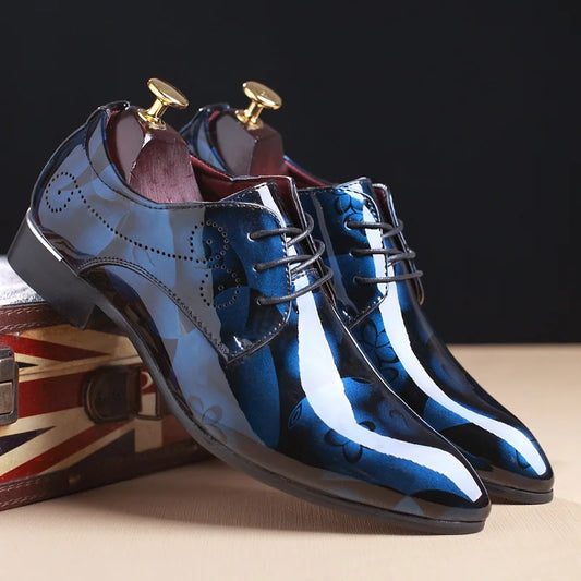 Men's Dress Shoes Floral Pattern Oxfords Fashion Lace-Up Men Business Shoes Luxury Wedding Shoe Office Pointed Men Leather Shoes