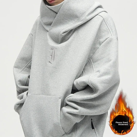 Men's Hoodie Sweatshirt Winter Thickened Fleece American Style High Street Outerwear Casual Comfortable Loose Fit Streetwear