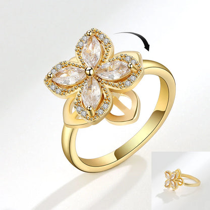 VENTFILLE 925 Sterling Silver Sunflower Diamond Zircon Rotatable Ring For Women Gift Relieve Stress Ring Jewelry Wholesale