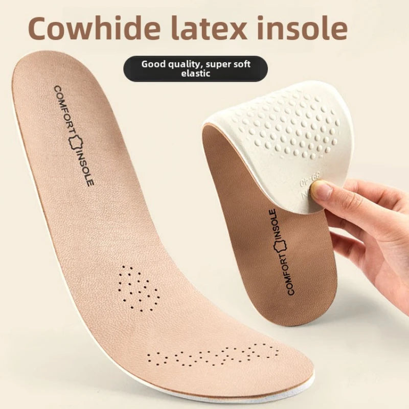 Cowhide Insoles for Shoes Arch Leather Latex Sports Insole Support Shoe Pads Shock Absorbing Plantar Fasciitis Template Inserts