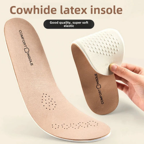 Cowhide Insoles for Shoes Arch Leather Latex Sports Insole Support Shoe Pads Shock Absorbing Plantar Fasciitis Template Inserts