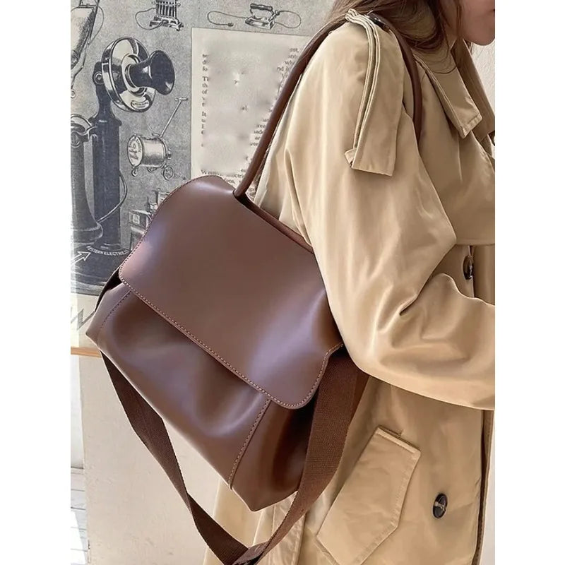Korean -Style Retro Brown Bag,Briefcase - Like Large Capacity,Single Shoulder Crossbody Handbag, Trendy Commute & Casual Choice