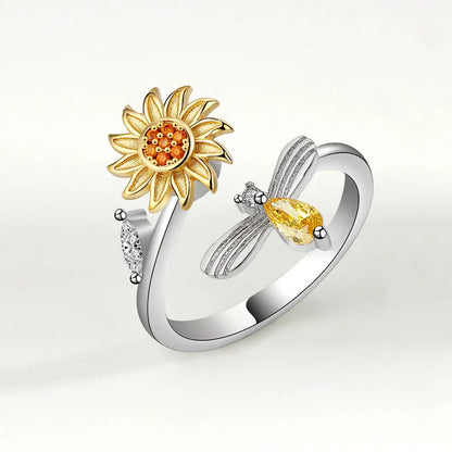 VENTFILLE 925 Sterling Silver Sunflower Diamond Zircon Rotatable Ring For Women Gift Relieve Stress Ring Jewelry Wholesale