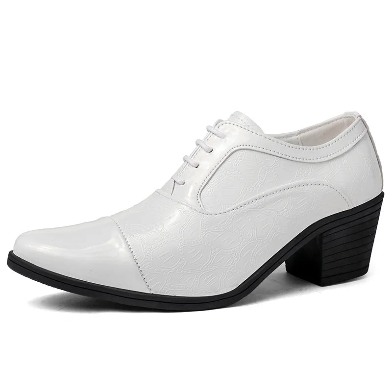 Luxury Red High Heel Men's Shoe Fashion Moccasin Man Wedding Shoes Groom Designer Pointed Toe Dress Shoes Men Leather Oxford