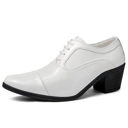 Luxury Red High Heel Men's Shoe Fashion Moccasin Man Wedding Shoes Groom Designer Pointed Toe Dress Shoes Men Leather Oxford
