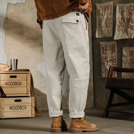 Heavy Washed Corduroy Casual Pants For Men American Vintage Loose Pencil Trousers Spring Autumn Fashion Ankle-Length Pant Male