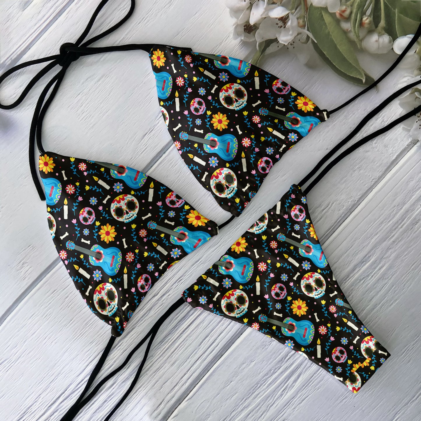 Fashion Bikini Set Women Backless Low Waist Sexy Skull Pattern Printed Swimsuit Beach Surfing Vacation Halloween Cosplay