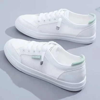 Vulcanize Flats Solid Color Mesh Shoes Young Woman Casual White Shoes