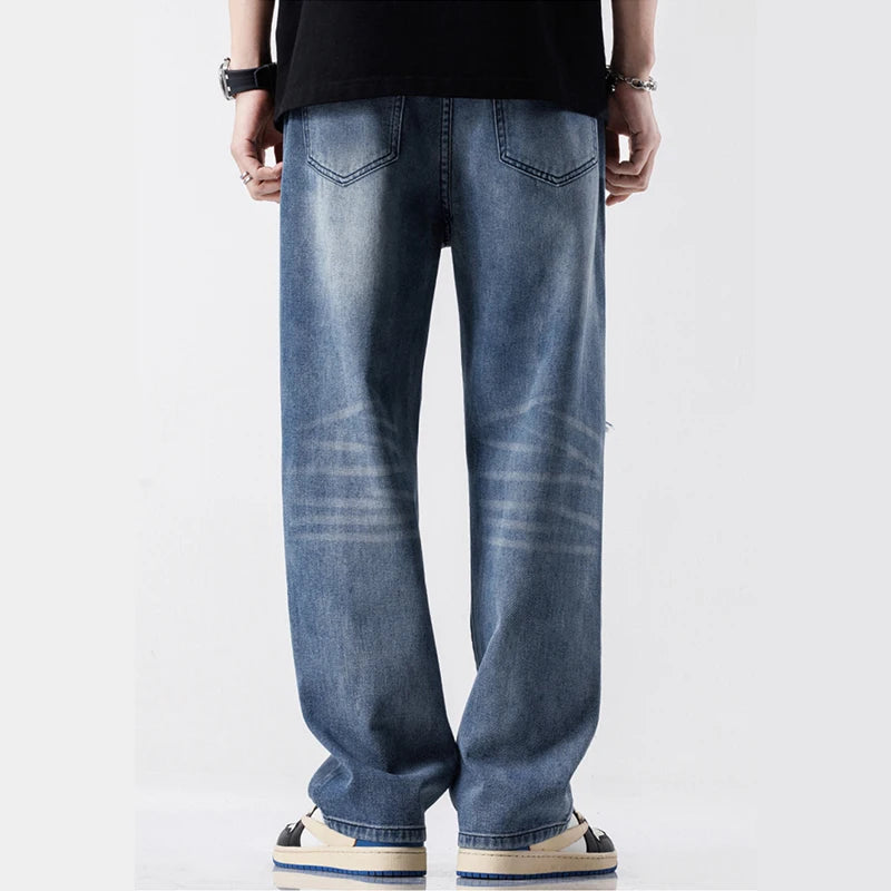 Fashion Vintage Jeans Men's Streetwear Ripped Loose Hip Hop Hole Trousers Casual Straight Male Clothes Wide Denim Pants