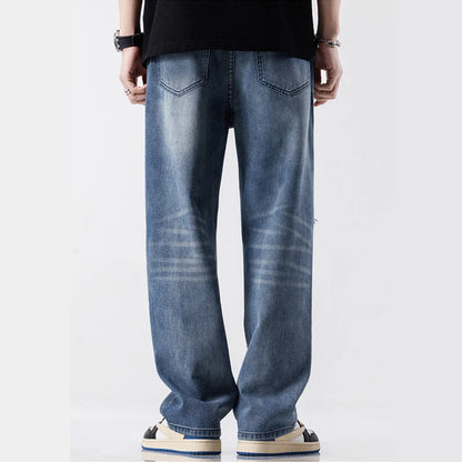Fashion Vintage Jeans Men's Streetwear Ripped Loose Hip Hop Hole Trousers Casual Straight Male Clothes Wide Denim Pants