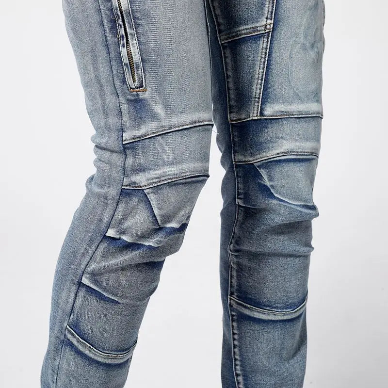 Two tone distressed patchwork jeans for men trendy jeans for summer thin straight leg pants slim fit small leg distressed jeans