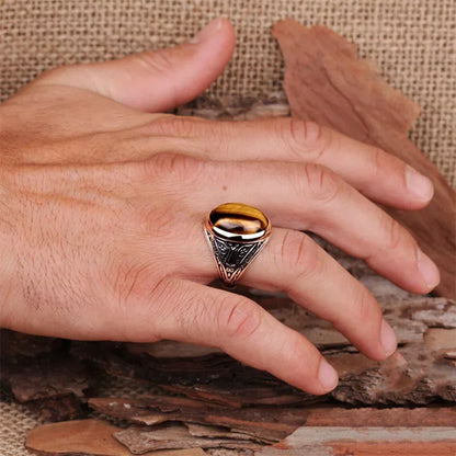 New Fashion Temperament Yellow Turquoise Men's Ring Domineering High-grade Copper Material To Attend The Banquet Business Ring