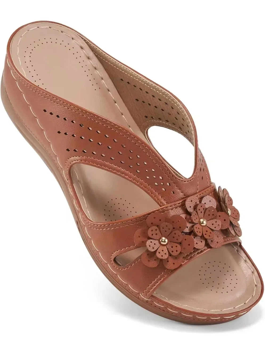Trend Women's Slippers Casual Flower Hollow Wedge Beach Shoes Outdoor Fashion Platform Comfortable Non-slip Sandals