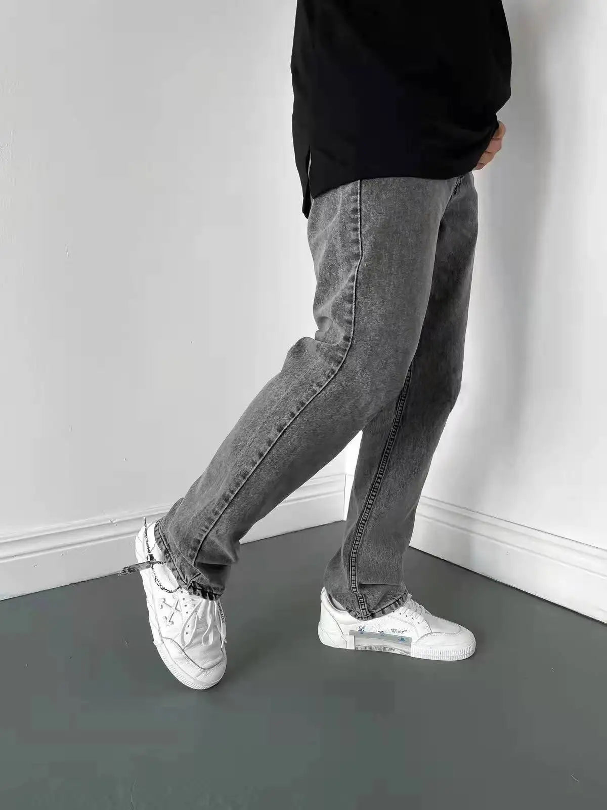 Men Comfortable Straight Casual Jeans Male Soft Baggy Outside Denim Pants Classic Elastic Waist Solid Office Work Denim Trousers