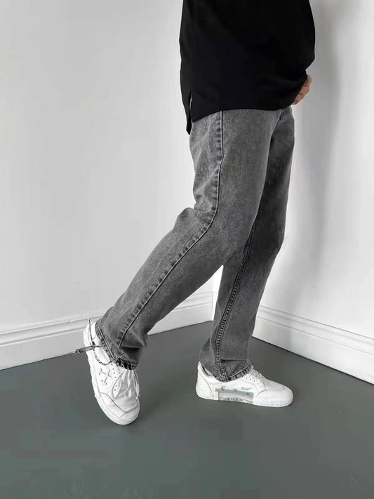 Men Comfortable Straight Casual Jeans Male Soft Baggy Outside Denim Pants Classic Elastic Waist Solid Office Work Denim Trousers