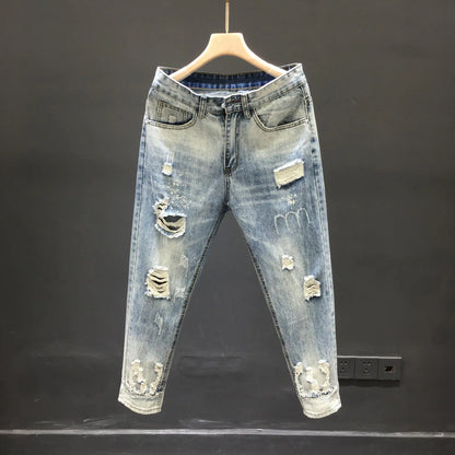 Fashion 2024 New Men's Casual Jeans Distressed Ripped Designer Luxury Boyfriend Spring Autumn Denim Slim Full Length Pants