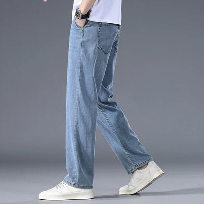 Lyocell Business Jeans Men's Spring Thin Casual Straight Fashion Loose Brand Pants Comfortable Male Denim Trousers