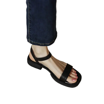 2025 Summer Women Sandals Low Heels Basic Genuine Leather Concise Office Plus Size 35-42 Ladies Casual Outdoor Shoes
