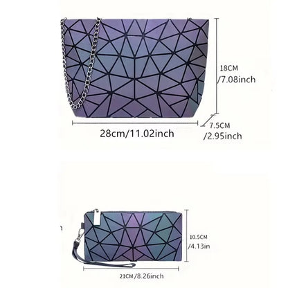 Fashion reflective Chain crossbody bags for women folding geometric holographic purses luminous sling shoulder bag