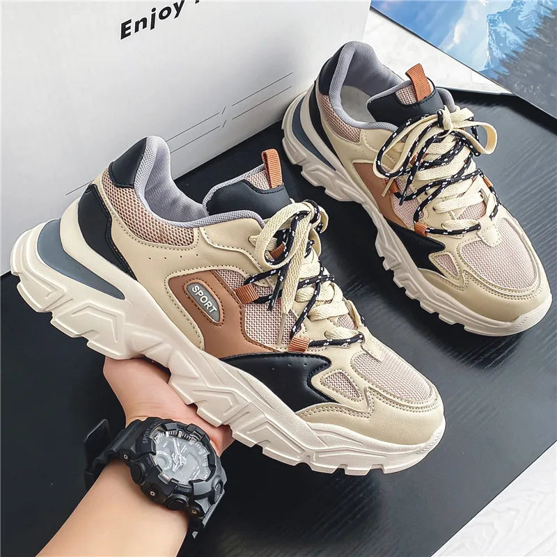 Outdoor Breathable Anti-Slip Mesh Light Shock-absorption Blue Beige Sneaker