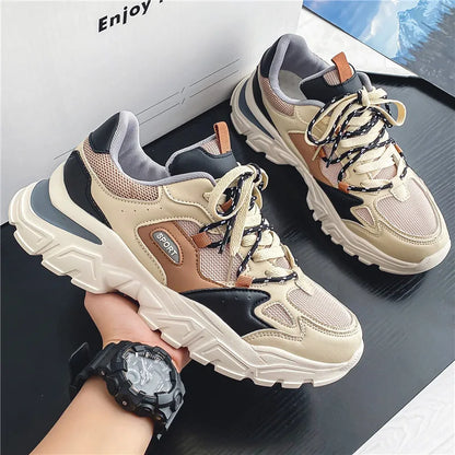 Outdoor Breathable Anti-Slip Mesh Light Shock-absorption Blue Beige Sneaker